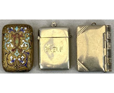 SILVER &amp; OTHER VESTA CASES (3) - Birmingham 1899 example, plain form with initial monogram to the front, 4.5 x 3.25cms, g