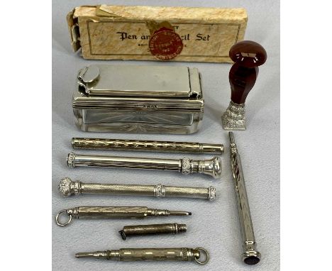 WILLIAM IV &amp; LATER SILVER &amp; WHITE METAL WRITING/DESK ITEMS - a London 1836 silver topped rectangular glass travelling