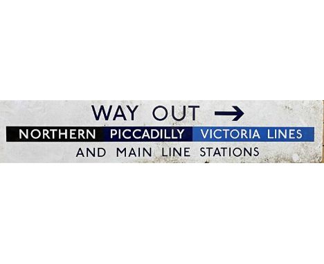 RAILWAYANA - a vintage London Underground enamel platform frieze panel 'Way Out, Northern Piccadilly, Victoria Lines and Main