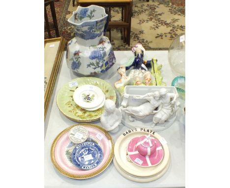 A small ceramic blue and white transfer-printed willow pattern-decorated pin tray with 'Yorkshire Relish' around the edge, 10