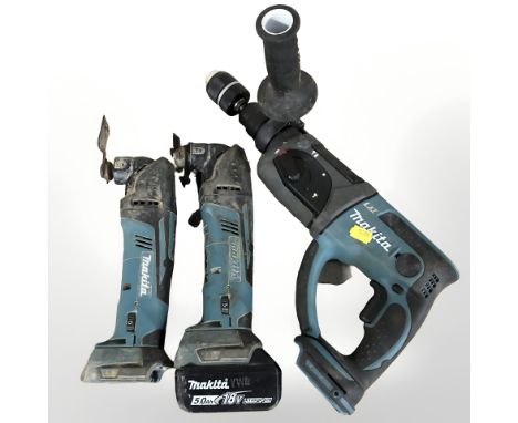 Three Makita power tools (one with battery) 