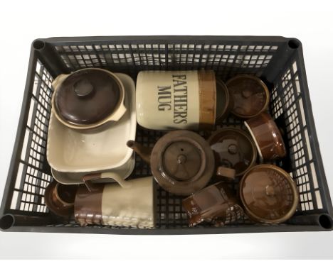 A group of Pearson's of Chesterfield glazed stoneware kitchen pots, teapot, casserole dishes etc 