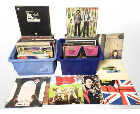 Vinyl LP records including The Beatles, John Lennon, Elvis, other generic mixed titles, etc (2 boxes)