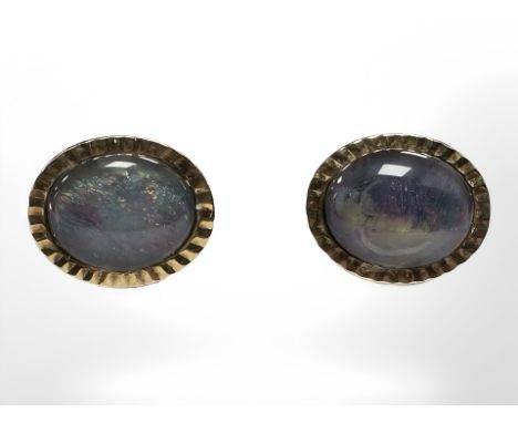 A pair of 9ct yellow gold opal earrings CONDITION REPORT: Post fittings to back