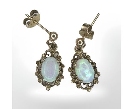 A pair of 9ct yellow gold opal earrings