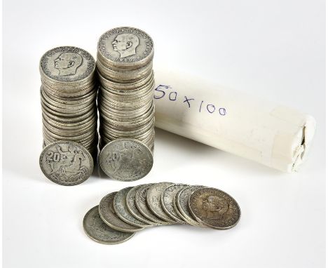 Three rolls of 20 Drachma silver coins 1960, 1197gm