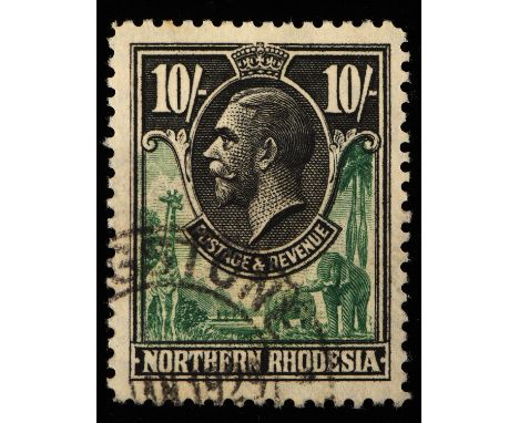Stamps - Northern Rhodesia, 1925 - 29 George V, 10/- green and black, fine used, dated Jan 1929, on dealer's card. (1 Item)