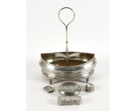 George III silver cruet stand by Peter, Ann & William Bateman, London 1804 (lacks bottles), foliate decorated tobacco box by 