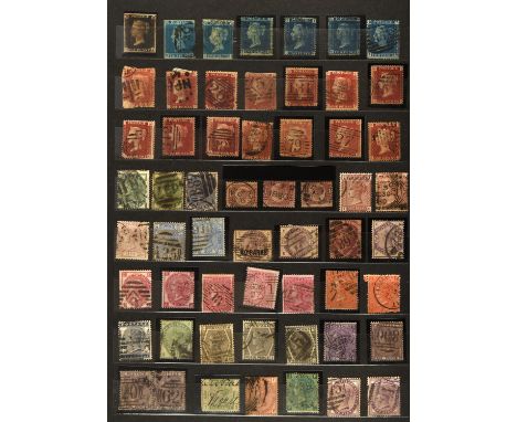 Stamps - Great Britain collection 1840 to 1953 in one burgundy stockbook. Penny Black four margin, JA, light red cancel. Good