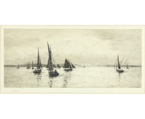 William Lionel Wyllie (British 1851-1931), Off the Isle of Wight, etching, signed lower left, with title label verso, 21.5 x 