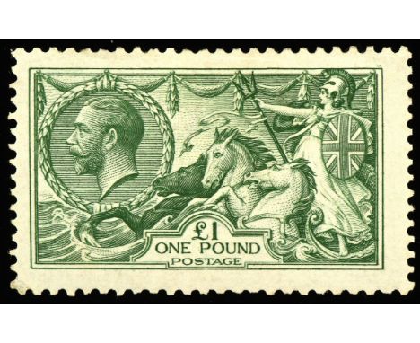 Stamps - Great Britain, George V 1913 £1 Green, SG 403 mounted mint. Hinge remainders. (1 Item)