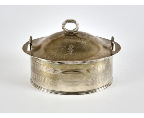 Victorian oval silver butter dish, the cover with ring handle and engraved with a family crest, by  S Smith & Son, London 187
