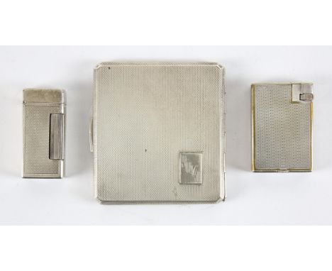 Ladies silver cigarette case, engraved with initials, Birmingham 1946 3ozt 96gm a vintage Dunhill Rollagas lighter and anothe