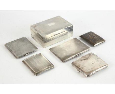 Engine turned cigarette box and five cigarette cases, various dates and makers, total weighable silver 17ozt 538gm