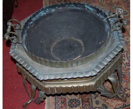 A 19th century Dutch brass octagonal low planter housing removable twin handled tray