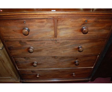 A Victorian mahogany round corner chest of two short over three long drawers, w.120cm