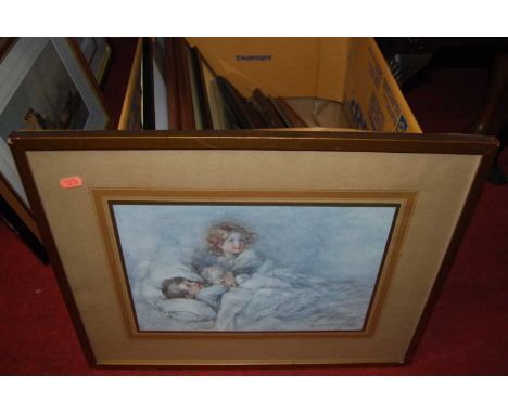 A box of assorted prints, to include portrait example