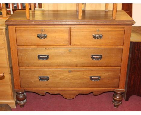 A Victorian faded mahogany chest of two short over two long drawers on turned supports, width 124cm