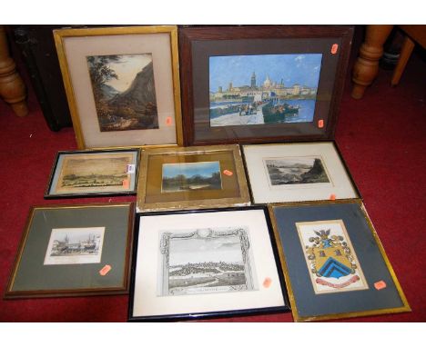 Assorted pictures and prints, to include topographical engravings (8)