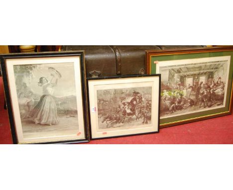 Nine miscellaneous framed pictures, being; two two London scene engravings from The Illustrated London News 1872, Poumet - Am