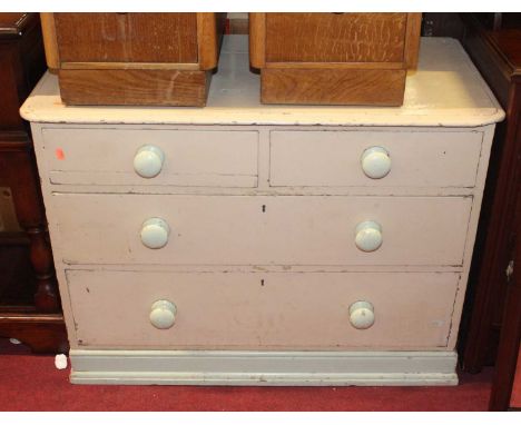 A Victorian cream painted pine chest of drawers, w.96cm