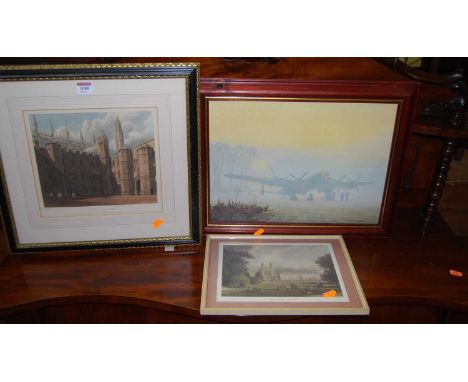 Colour mezzotint Kings College, Cambridge, colour engraving - Court of Kings College, and after Gerald Coulson - Oleograph (3