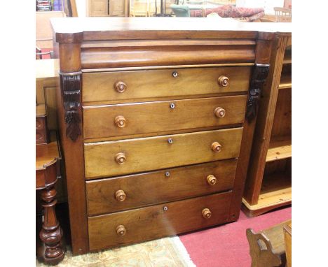 A large 19th century mahogany chest of six drawers, w.119cm