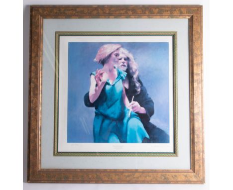 Robert Lenkiewicz (1941 - 2002) 'Bella With the Painter' limited edition print, signed 85/550, framed and glazed, 57cm x 57cm