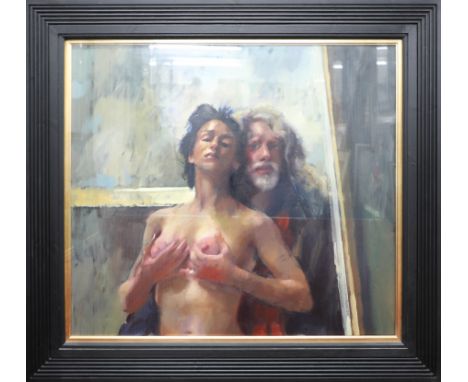 Robert Lenkiewicz (1941-2002) oil on canvas, signed and titled verso 'Self Portrait with Yana Bernadette, July 1988' also ins