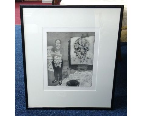 Colin Wiggins and Frank Auerbach a collaboration, 'Frank Auerbach in his studio with a portrait of Colin Wiggins' part of a s