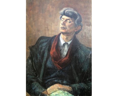 N.S.Ghale 'Portrait of Quentin Crisp' oil on board, framed, tilted and signed verso, 66cm x 94cm