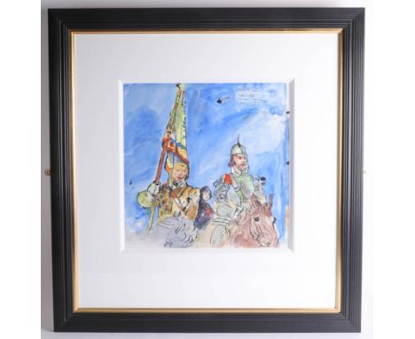 Robert Lenkiewicz (1941-2002) 'Soldiers and Flags' mixed media on paper, 36cm x 36cm, a preparatory study for the mural proje