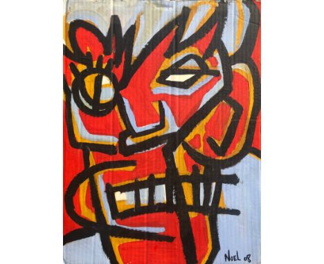 Noel Fielding, artist, comedian and TV Presenter, 'Head' acrylic on card, signed and dated '08, 33.5cm x 43.5cm (unframed), P