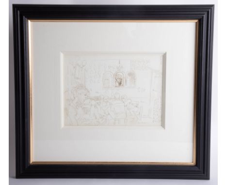 Robert Lenkiewicz (1941-2002), 'Café Cezanne', ballpoint pen drawing on paper, 20 x 26cm, conservation note dated 2010, frame