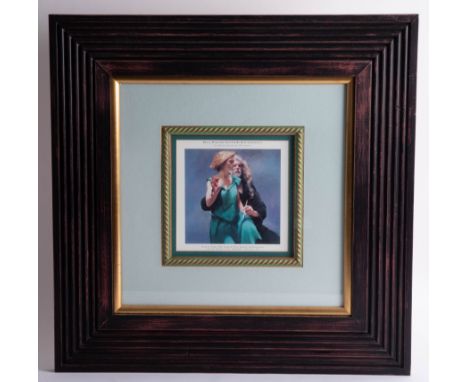 Robert Lenkiewicz (1941 - 2002), framed and glazed miniature print, 'Bella With the Painter', 18cm x 18cm.
