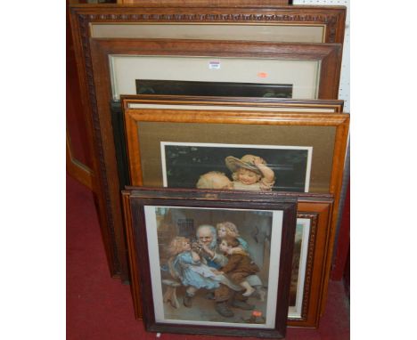 Assorted pictures and prints, primarily being Pear's examples, and a landscape etching etc 