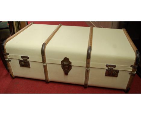 A later painted wooden bound trunk