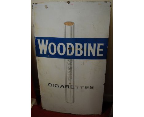 A large mid-20th century 'Woodbine Cigarettes' enamel advertising sign, 153 x 91cm