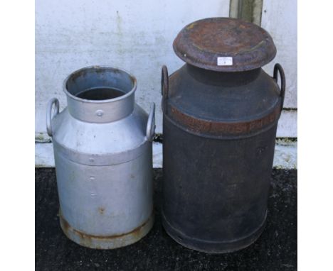 A large churn stamped JAMES BROS PURLEY  and another. Largest 67cm.All items in this auction are sold as seen, We are unable 