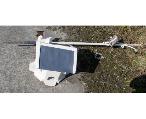 A white and grey painted dove cot on a post. Circa H240cm.All items in this auction are sold as seen, We are unable to provid