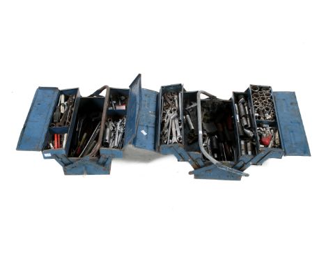 A collection of tools in two metal toolboxes. Mostly spanners and sockets.All items in this auction are sold as seen, We are 
