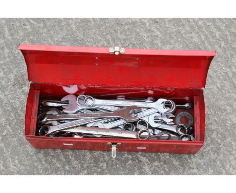 A large collection of chrome vanadium spanners in tool tool box. Tool box dimensions 48cm x 16cm x 16cm. All items in this au