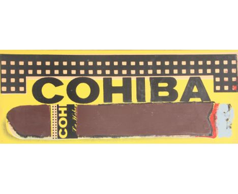 Steve Kaufman (1960-2010) 'Cohiba' doek, gesign. verso, '98, 23 x 62 cm. [1]