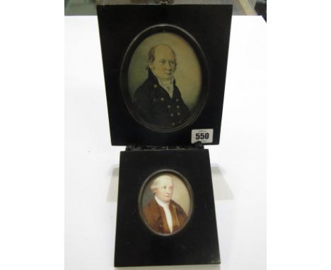 REGENCY watercolour portrait of gentleman together with 1 other portrait of gentleman with silk cravat 
