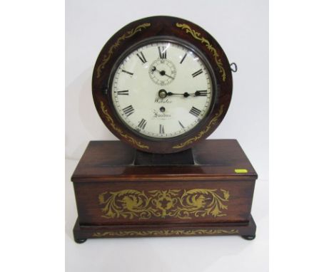 LATE REGENCY BRACKET CLOCK, brass inlaid rosewood bracket clock by Webster of London, painted circular face (no pendulum) 46c