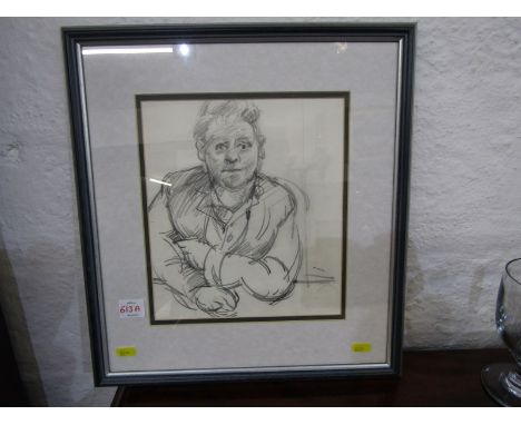 ROBERT LENKIEWICZ, pencil sketch WM Mills tourist, with Lenkiewicz stamp to right hand corner, 26cm x 23cm 