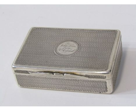 MID VICTORIAN SCOTTISH SILVER SNUFF BOX, engine turned decoration with gilded interior, Edinburgh, 1874, maker T J, 113 grams