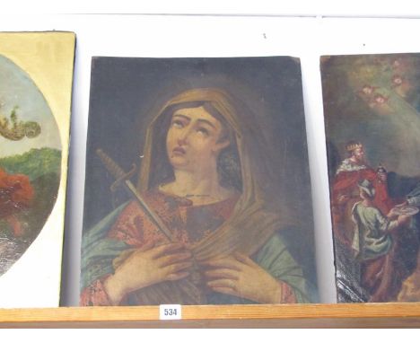19TH CENTURY CONTINENTAL SCHOOL, oil on metal panel, Portrait of Female Martyr 60cm x 46cm 