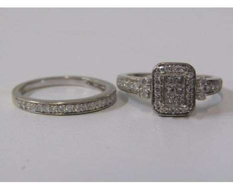 9ct WHITE GOLD DIAMOND ETERNITY &amp; ENGAGEMENT RING SET, bright well matched brilliant cut diamonds, totalling  approx. 0.5