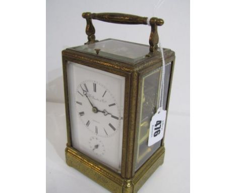 REPEATER CARRIAGE CLOCK, a fine engraved brass case carriage clock signed Bautte & Cie, Geneve, 14cm height 476- this clock i